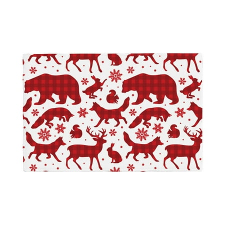 

Placemats Set of 6 red plaid Moose Bunny bear Place mats for Dining Table Indoor/Outdoor Cute Heat Resistant Washable Table Mats(18 x 12 )