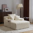 thumbnail image 4 of Oversized Fluffy Chaise Lounge Chair with Ottoman, Comfy Boneless Design and 3 Pillows for Living Room or Bedroom in Beige, 4 of 9