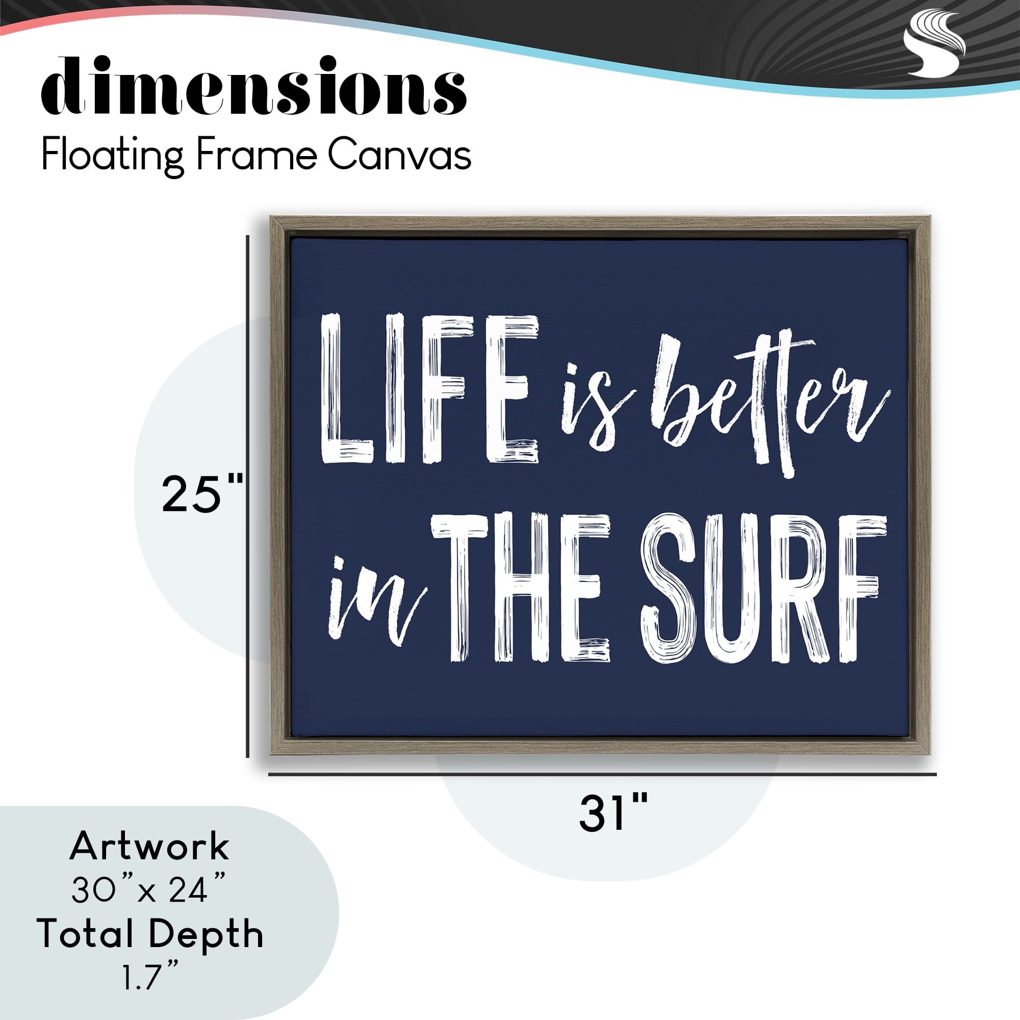 Life Better In Surf Brown Framed Floater Canvas Wall Art, design by Lettered and Lined
