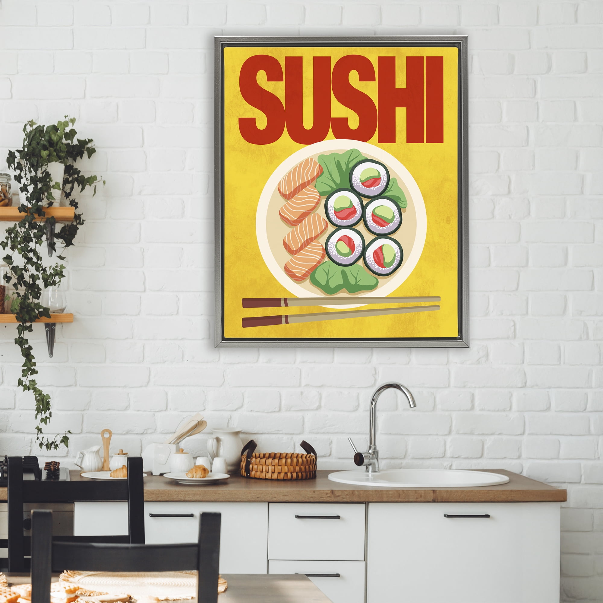 Stupell Industries Bright Sushi & Chopsticks Gray Framed Floater Canvas Wall Art, design by Marcus Prime