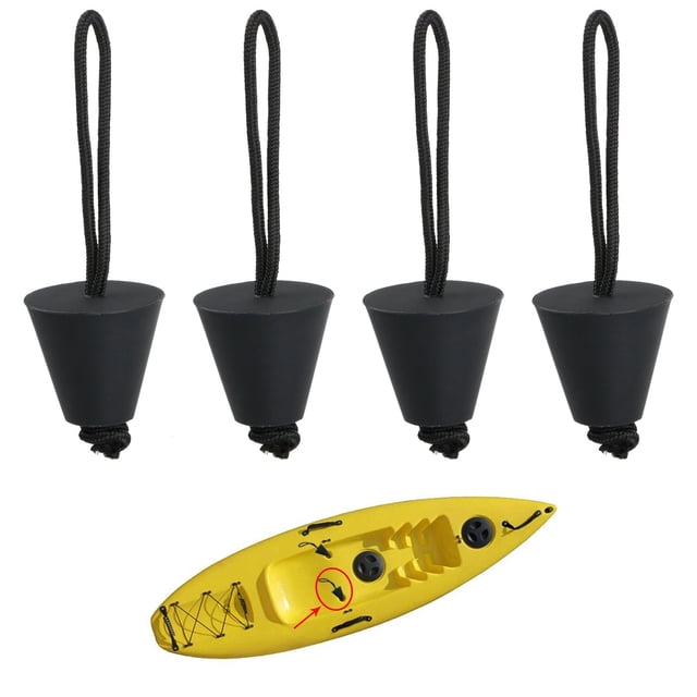 EcoNesxp 4 Pack Silicone Black Universal Boat Kayak Scupper Plug Set with Rope High Quality Pack Silicone Black Universal Boat Kayak Scupper Plug Set with Rope