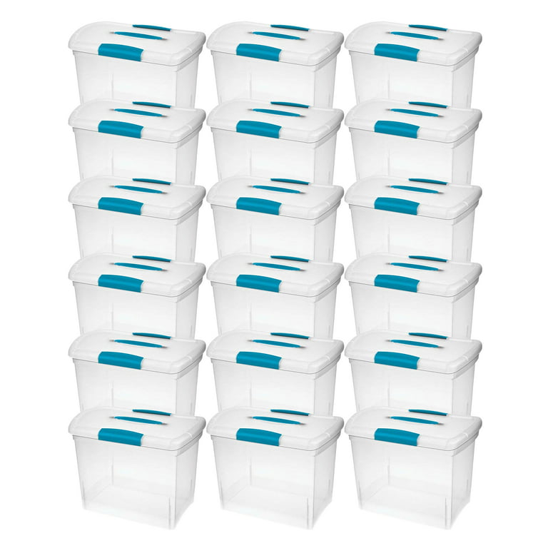 Sterilite Large Nesting ShowOffs, Stackable Small Storage Bin with Latching  Lid and Handle, Plastic Container to Organize Office Files, Clear, 12-Pack  