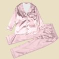 thumbnail image 2 of Hifoo Clothing Sets Kids Silk Matching Family Outfits Long Sleeve Lapel Button Blouse Tops Pants Sets Holiday Casual Home Leisure, 2 of 9