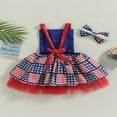 thumbnail image 4 of Girls Sleeveless Backless Stars Stripe Print Tulle Dress with Headband, 4 of 8
