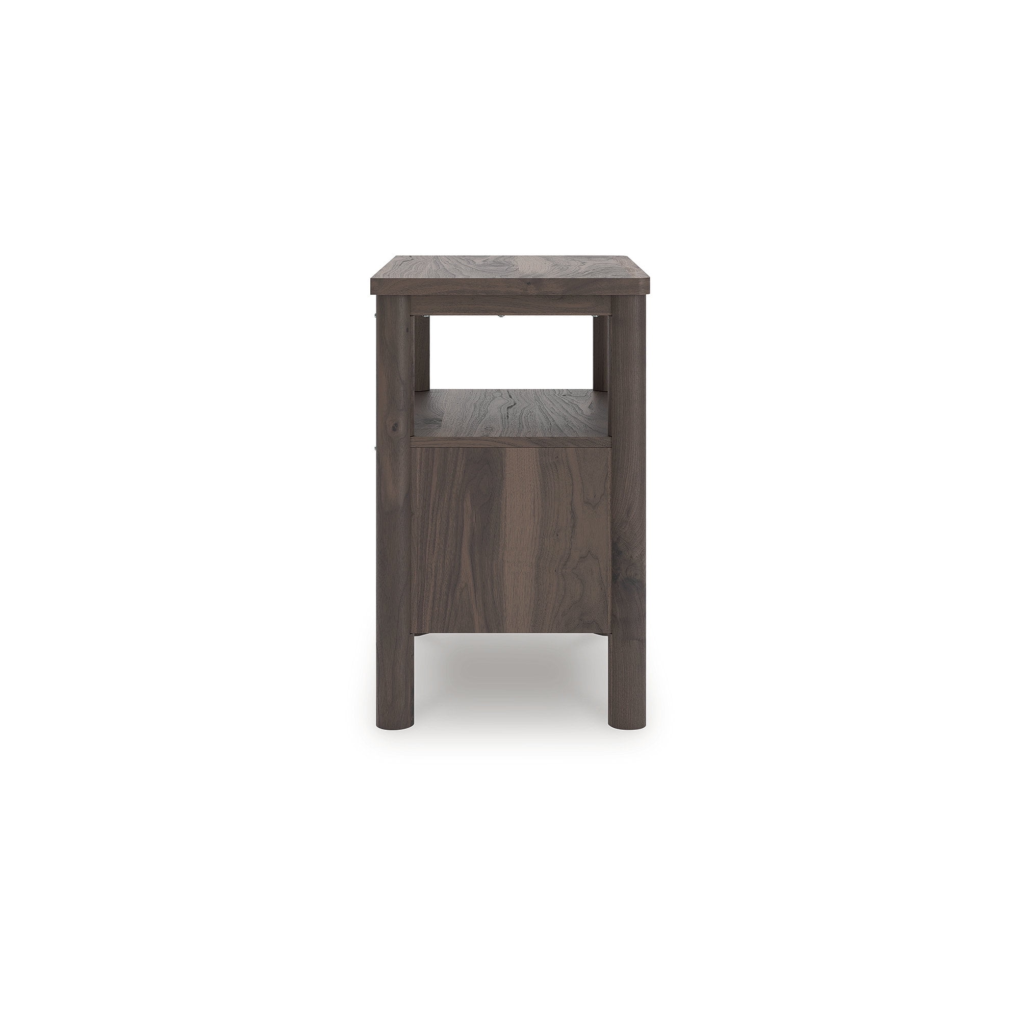 Signature Design by Ashley Cadmori One Drawer Nightstand - Rich Brown Walnut Finish, USB-A & USB-C Charging, Ambient Lighting, Reeded Accents