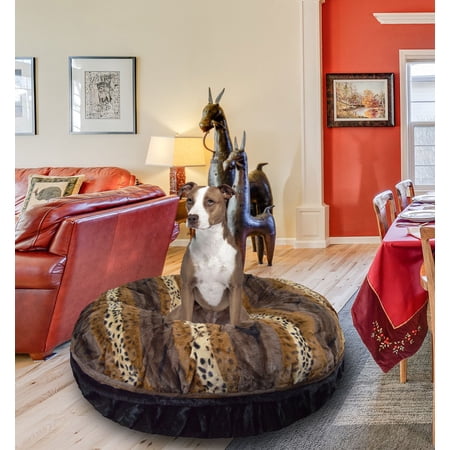 Bessie and Barnie Signature Wild Kingdom / Black Puma Luxury Extra Plush Faux Fur Bagel Pet/Dog Bed
