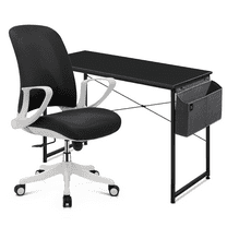 Magshion Computer Desk & Chair Set, Adjustable Mid Back Mesh Chair with Flip Up Armrest and 40" Laptop Table with Storage Bag for Home Office, Black