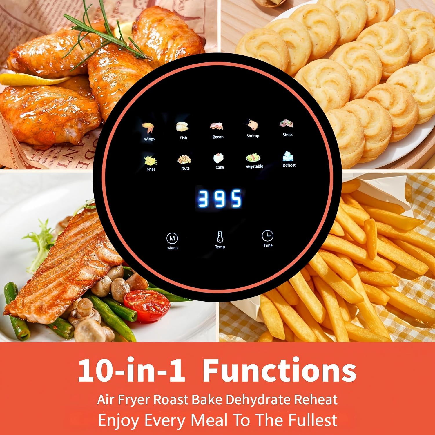 4.7QT Glass Air Fryer, Non-Toxic 10-in-1 Presets for Healthy Meals, Dishwasher Safe & Easy Clean - Gray
