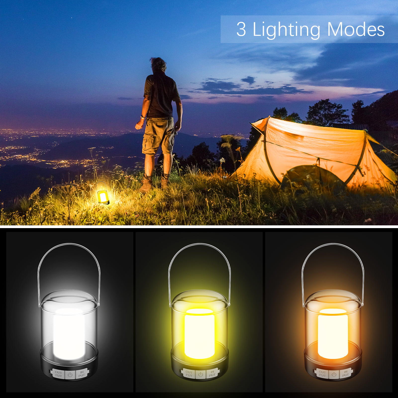 ️⃣ Waterproof Dual Light Big LED Camping Lamp with 20,000 mAh