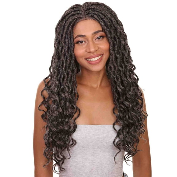 Andrea 4x4 Curly Long 4X4 Hand Tied Lace Braid Wig, Beauty Heat Resistant Fiber, 20  Shades of Natural, Dip Dyed, & Blended Colors