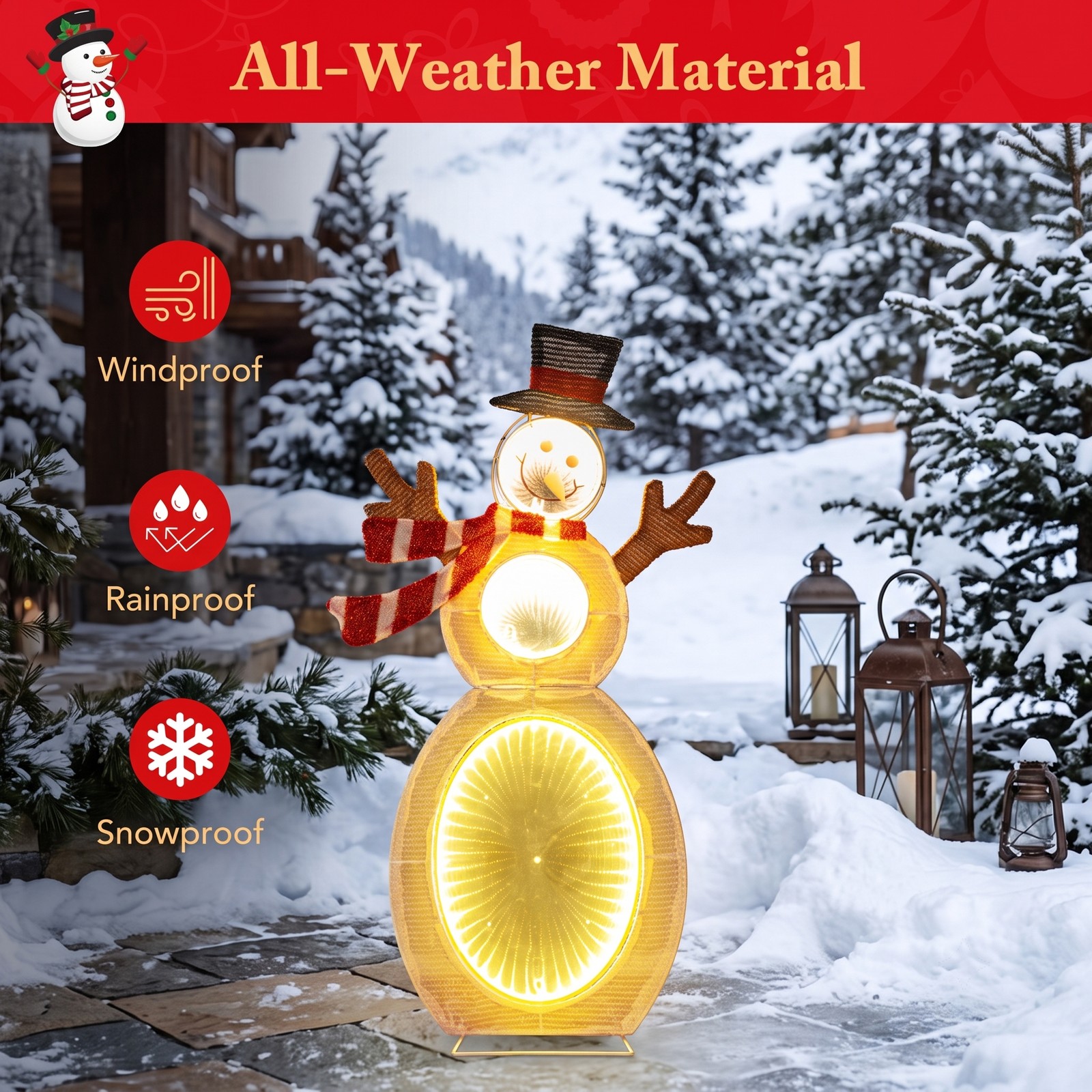 RUIE 2.6 Feet Lighted Snowman Christmas Decoration with 105 LED Lights and Metal Stand for Outdoor Yard Porch Holiday Display, Multicolor