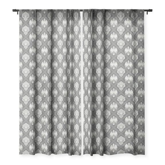 Society6 Avenie Royal Damask Grey Single Panel Sheer Window Curtain 50" x 84"
