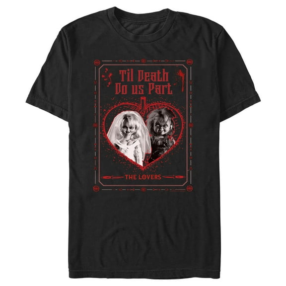 Men's Bride of Chucky The Lovers Tarot Card  Graphic Tee Black 3X Large