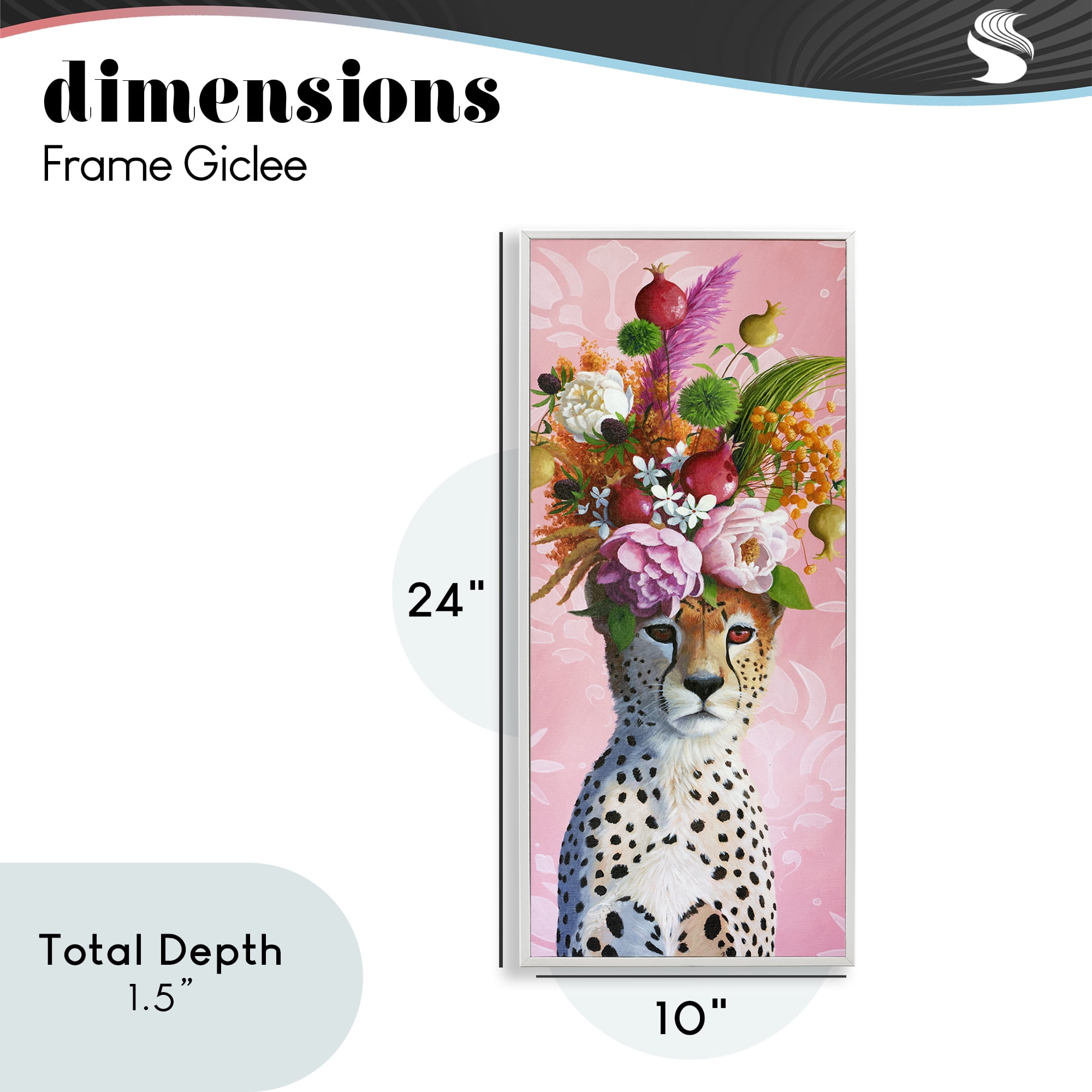 Serious Cheetah & Florals White Framed Giclee Art, design by Heather Gauthier