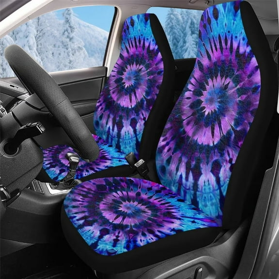 Uorisanigo Car Seat Covers, Front Bucket Seat Covers, 2 Pcs, Easy to Install Car Seats Cover Cushion and Accessories for Auto Trucks Van SUV - Blue and Purple Tie-Dye Print