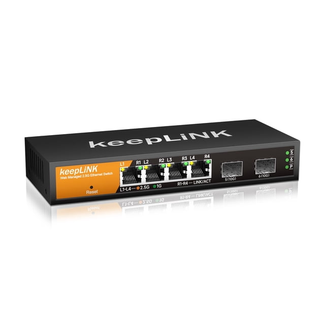 Conmutador gestionado por Internet inteligente KeepLink de 6 puertos, 2,5 G, 4 x 2,5 G Base-T