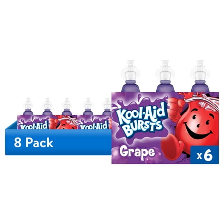 (8 pack) Kool-Aid Bursts Soft Drink 6 Bottles for School Lunches and On-the-Go Hydration artificial flavor Grape Caffeine Free 6.75 oz