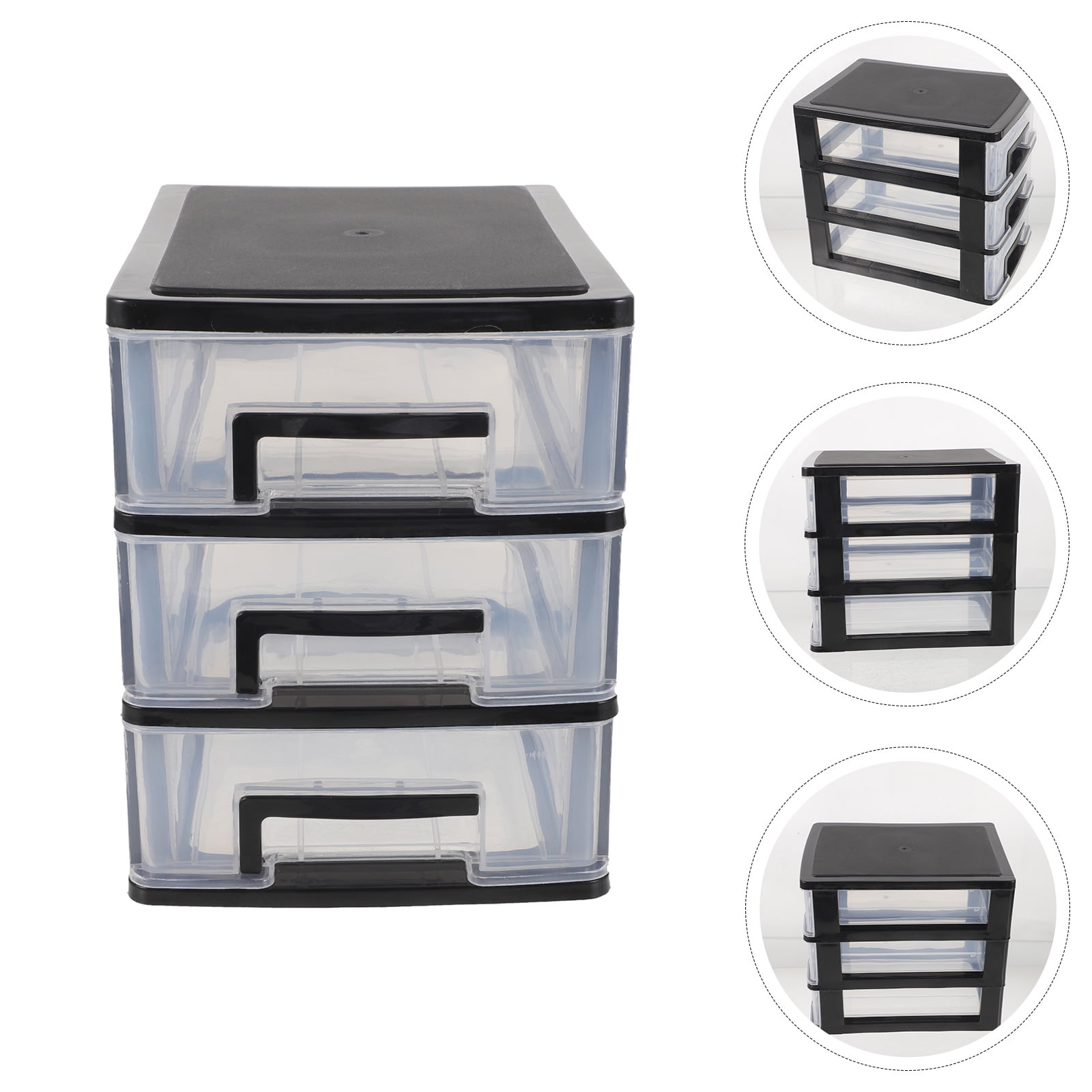 Mizh Three-layer Plastic Drawer Type Closet Portable Storage Cabinet Multifunction Storage Rack Organizer Furniture (Black and Transparent)