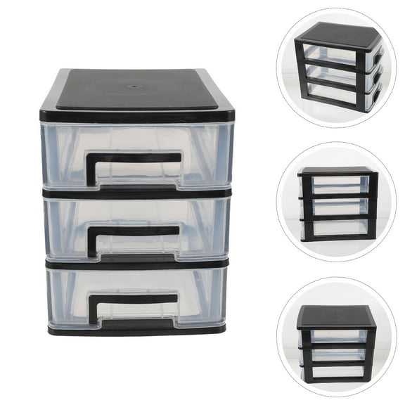 Omeite Transparent desktop storage box drawer storage cabinet (black   transparent transparent cabinet 3 layers)