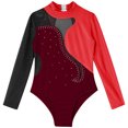thumbnail image 3 of Alvivi Kids Girls Rhinestone Long Sleeve Ballet Dance Leotard Gymnastics Biketard Ice Skating Bodysuit Burgundy 8, 3 of 5