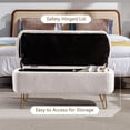 thumbnail image 5 of Storage Ottoman Bench, Modern Faux Fur Upholstered Entryway Bench with Gold Metal Legs, Flip Top Ottoman Stool Footrest for End of Bed Living Room Bedroom, Ivory, 5 of 7