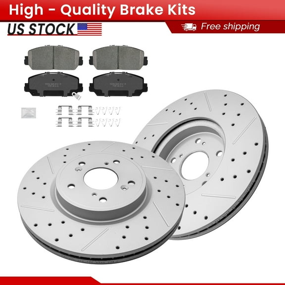 ACB ZONE Front Brake Kits for 2017-2023 Honda CR-V 2023 HR-V, Drilled Slotted Disc Brake Rotors and Ceramic Brake Pads