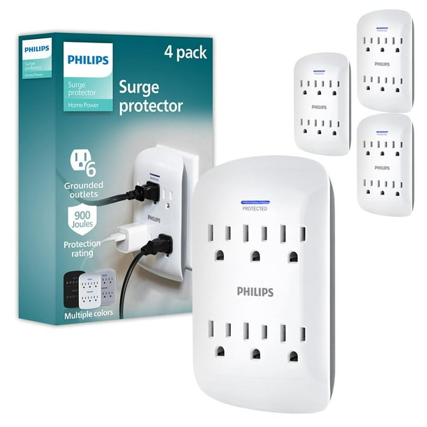 Multicontacto Philips Blanco con Supresor de Picos de 900 Julios y Luz LED Indicadora de Protección