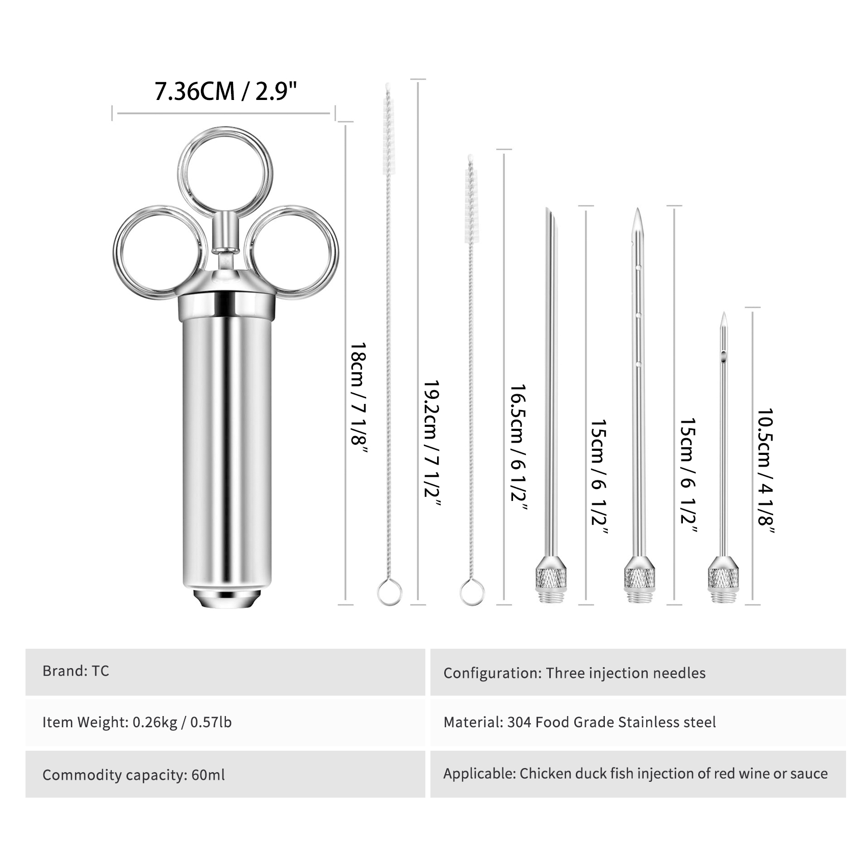 TC-Home Turkey Flavor Injector, Meat Injector, Stainless Steel 304 Marinade Injector Syringe