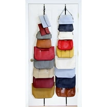 Perfect Curve Purse Rack | Over The Door Purse Organizer | Purse Organizer for Wall | Purse Organizer for Closet | Updated Design | New Clips | Two Straps | Holds Up to 18 Bags | Black