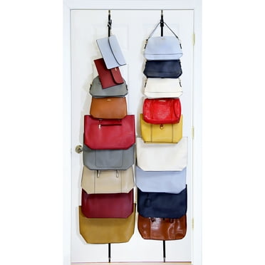 Perfect Curve Purse Rack | Over The Door Purse Organizer | Purse Organizer for Wall | Purse Organizer for Closet | Updated Design | New Clips | Two Straps | Holds Up to 18 Bags | Black