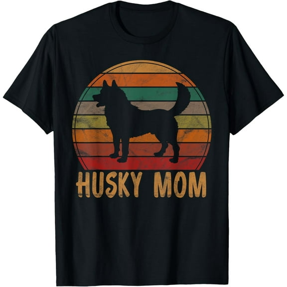 Retro Husky Mom Gift Dog Mother Pet Siberian Huskies Mama T-Shirt men and women can wear,black,white,creative gift