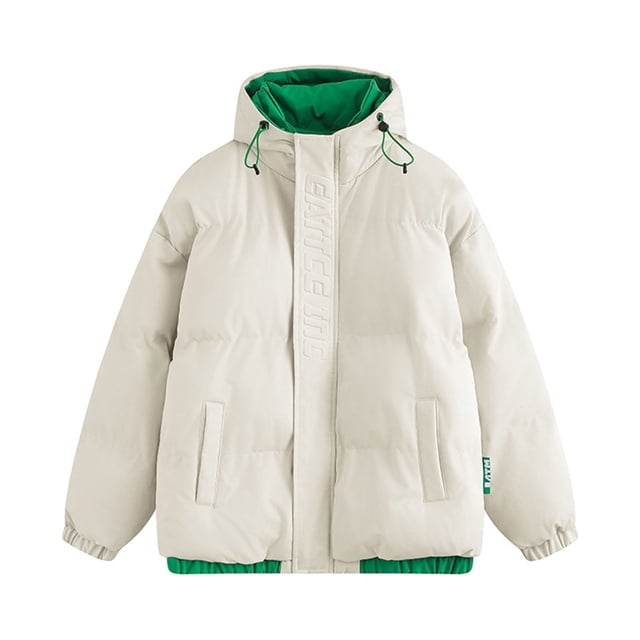 Pisexur Mens Winter Coat with Hood Long Sleeve Winter Jackets for Men Casual Zipper Button Warming Jacket Color Patchwork Drawstring Outerwear with Pockets