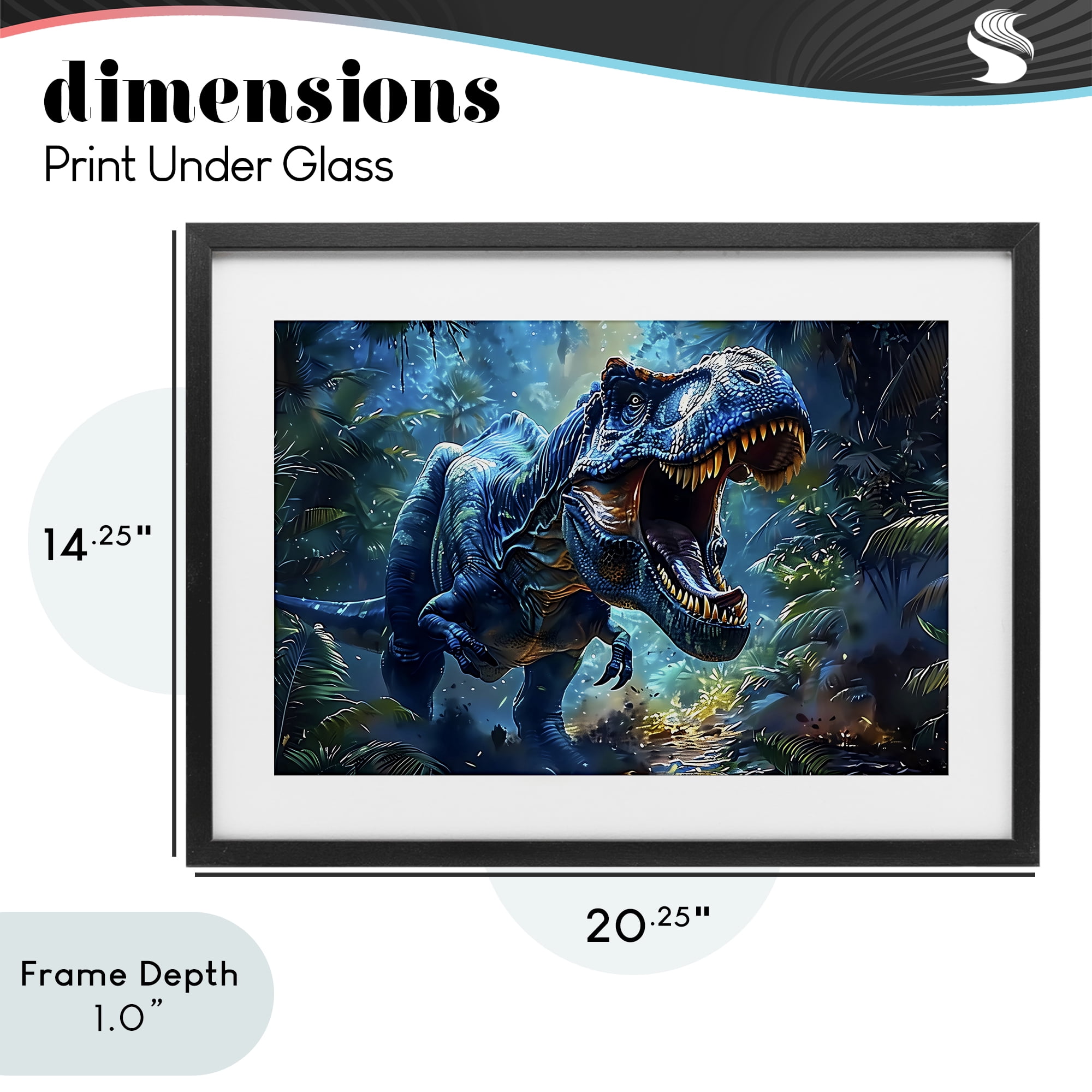 Stupell Industries Blue Toned Dinosaur Roar Black Framed Print Under Glass, design by Creative Studio