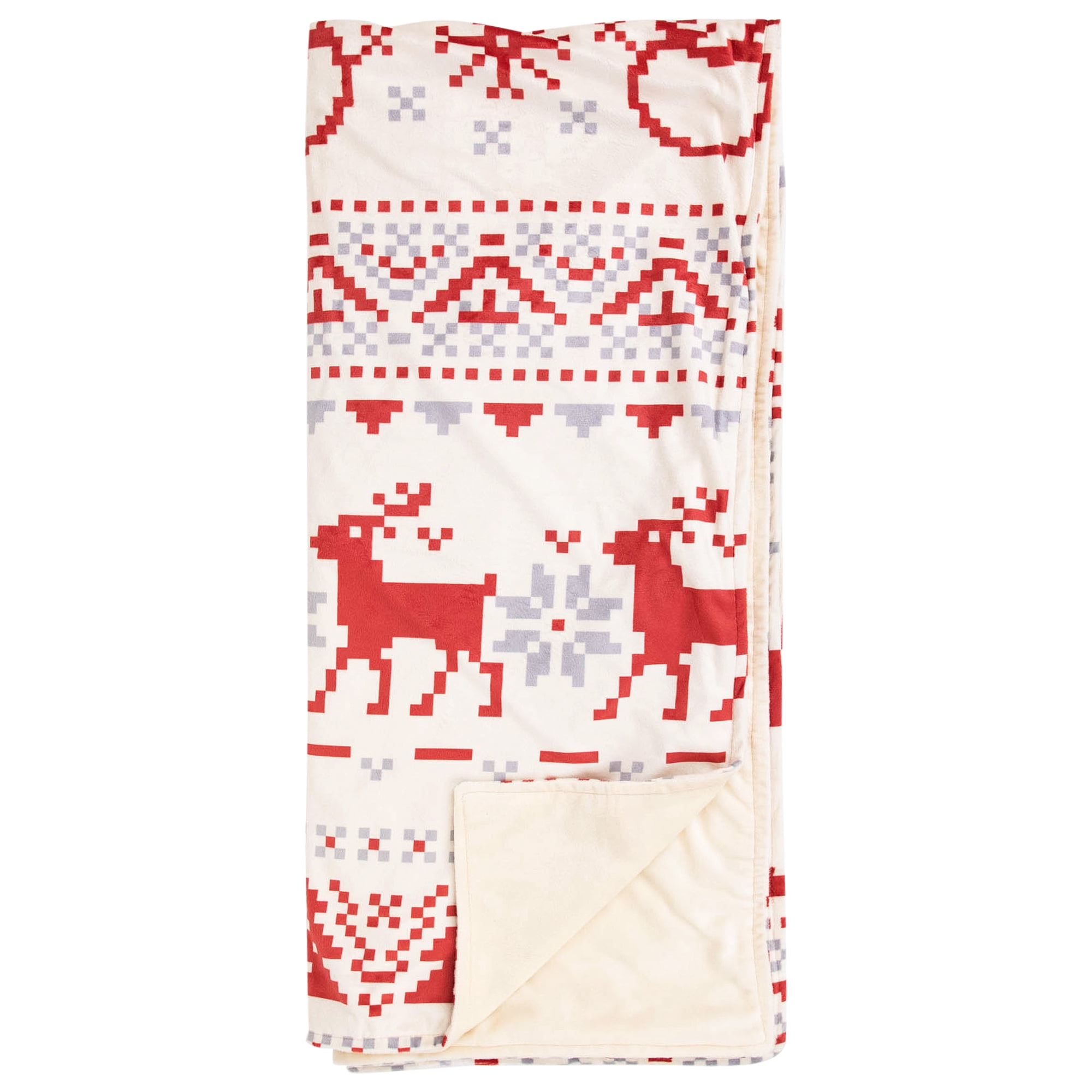 Nordic Christmas Cotton Throw Blanket - 50" x 60" - Beige and Red