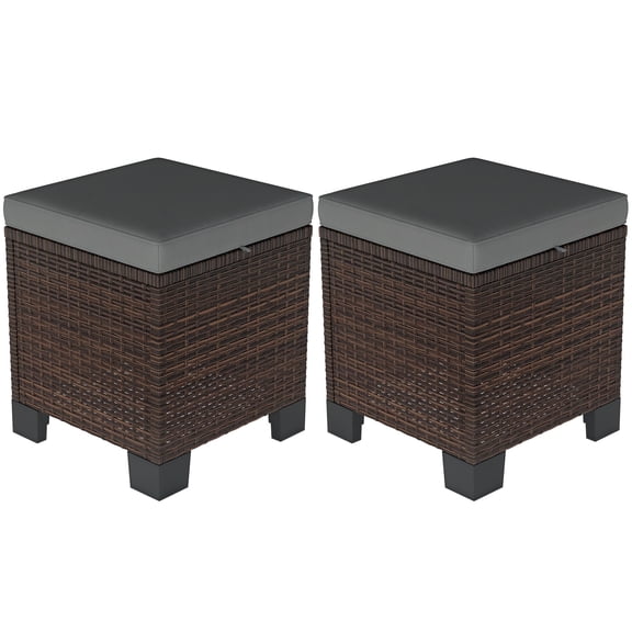 Beran7 2 Pieces Outdoor Patio , All Weather Wicker Outdoor Footstools with Removable Cushions, PE Rattan Seat, Footrest and Side Table for Backyard, Poolside,Gray