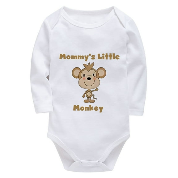 Mommy's Little Monkey Newborn Romper Girl Long Sleeve Cotton Onesie White Baby Girl Romper Outfit