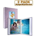 thumbnail image 4 of Small Photo Album 4x6 – Clear Pages, Linen Cover with Front Window, Pack of 2, Each Album Holds 52 Photos, Small Brag Book for 4x11 Pictures, Purple Fabric, 4 of 6