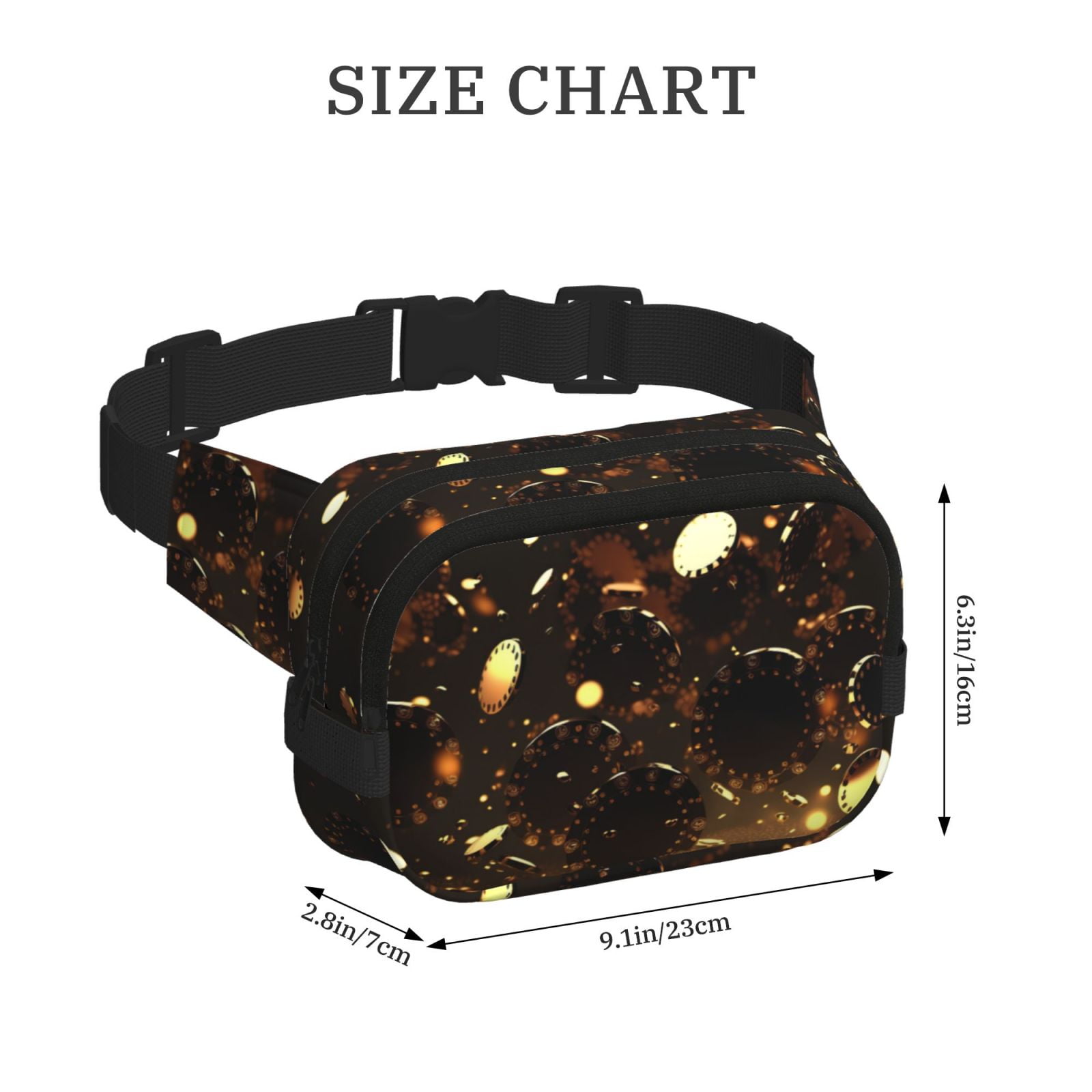 Picia Classical Golden Casino Print Square Double-Layer Waist Bag Mini Adjustable Waist Belt Bag Exercise Running Travel Hiking