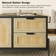 thumbnail image 2 of 40.9 Inch Farmhouse Coffee Table, Black & Oak Living Room Table with Rattan Detail, Metal Legs, 2 Drawers & 2 Cabinet Doors with Spacious Storage, 2 of 7