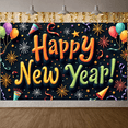 thumbnail image 5 of Colorful Design Happy New Year Banner Festive New Year Display Firework Pattern Balloon Decoration Festive Backdrop for New Year Party Holiday Celebration Indoor Decoration, 5 of 9