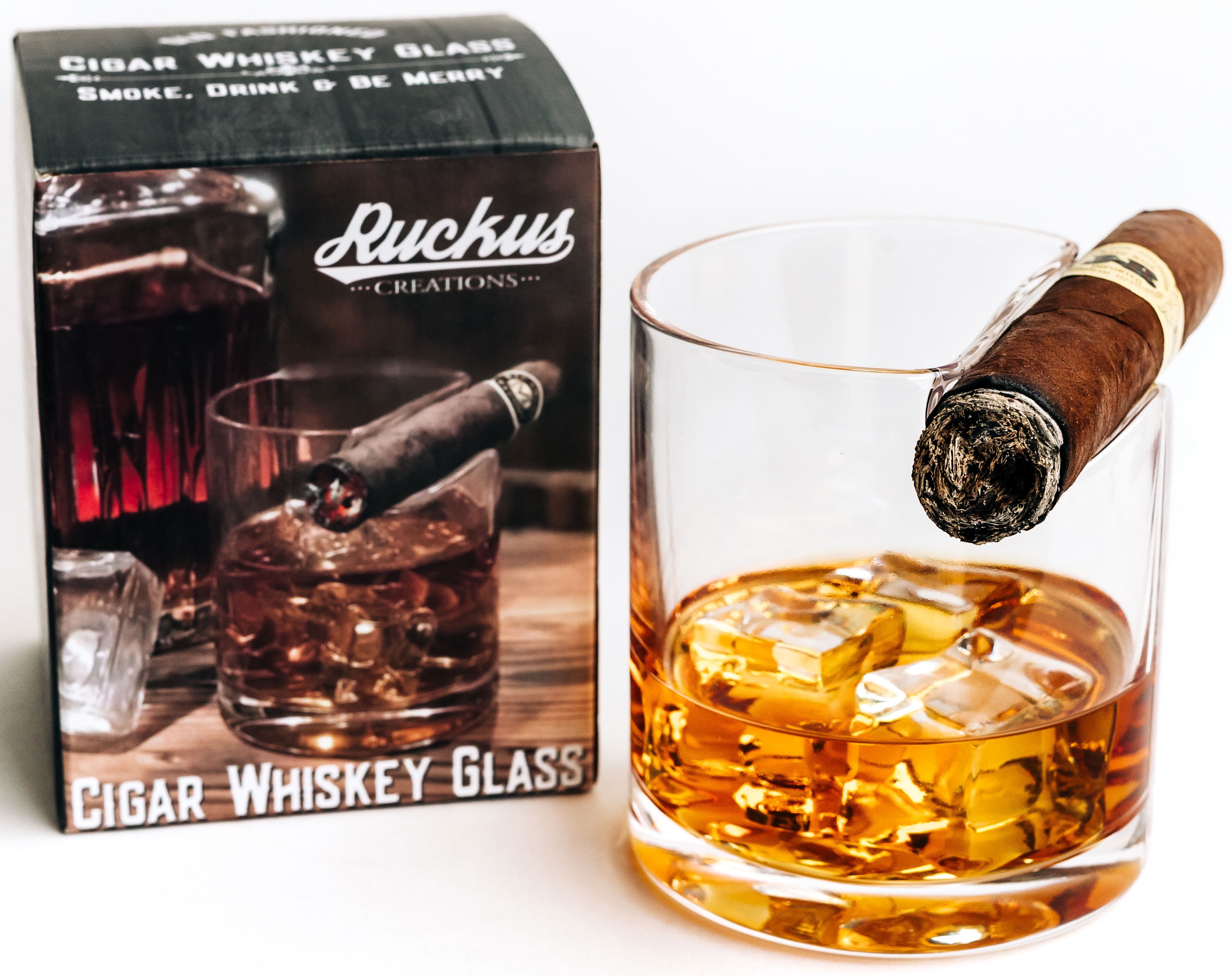 Velarnet Cigar Glass-Double Old Fashioned Whiskey Glass With Built-In Cigar Rest Specially Designed for Whiskey & Cigar Lovers
