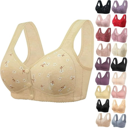 XiaoBanDeng Button Front Closure Daisy Bras for Women Seniors Plus Size Full Coverage Support Comfort No Underwire Minimizer Bra