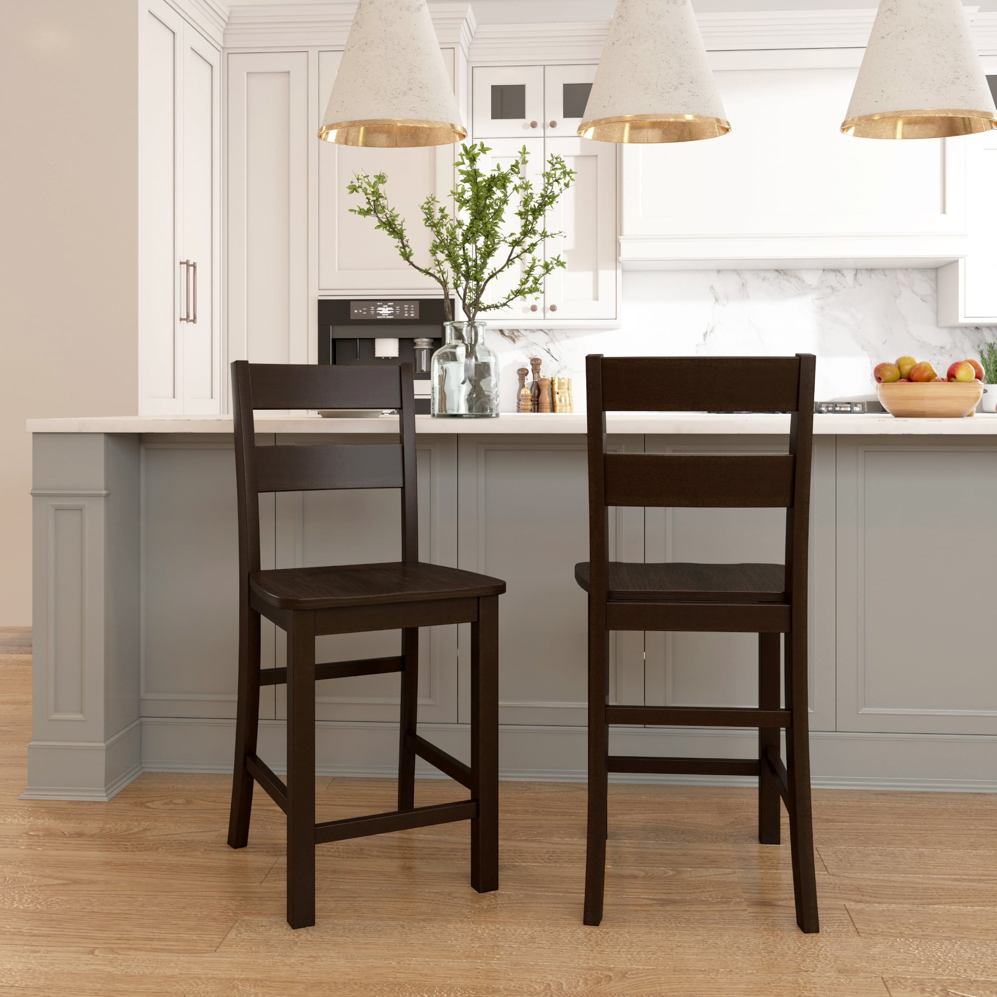 Mainstays Eastwood Adjustable Height Ladder-Back Bar Stools, 2 Pack, Brown