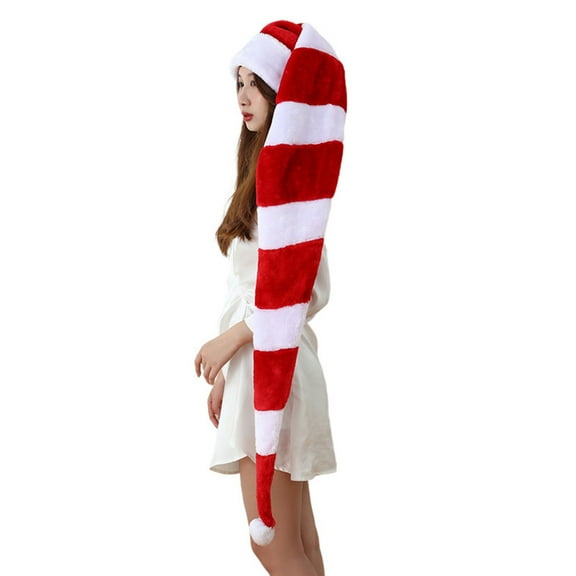 Funny Long-tail Santa Hat Red White Striped Christmas Hat for Holiday