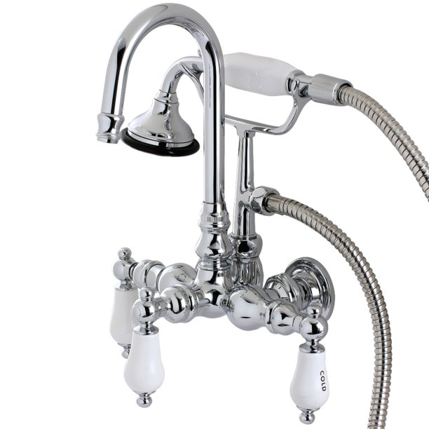 Kingston Brass CC85T8 Vintage Leg Tub Filler With Wall Angle Arm - Brushed Nickel, Ceramic Disc Valves, Solid Brass