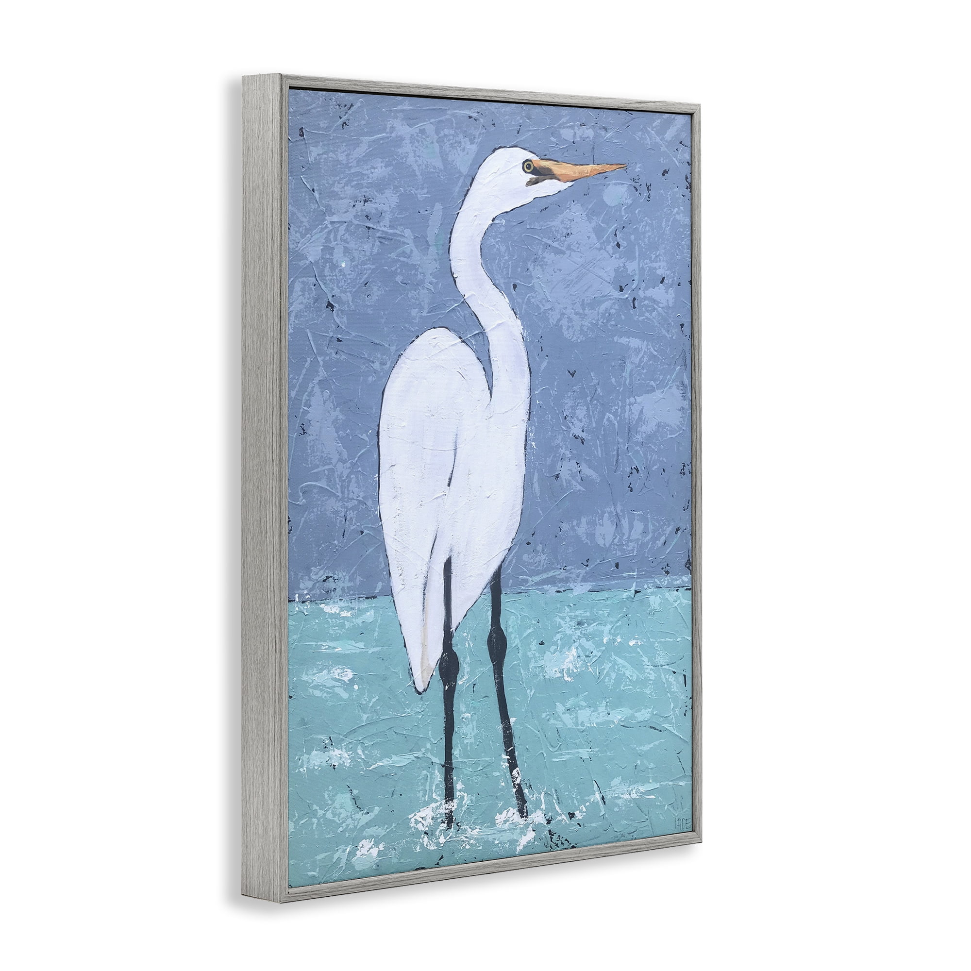 Stupell Industries Sea Heron Standing Animals & Insects Painting Gray Framed Art Print Wall Art, 20 x 30