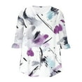 thumbnail image 4 of JTZGDY Womens Tops 3/4 Flared Sleeve Cute Floral Printed Summer V Neck Graphic Tunic T-Shirts Loose Irregular Hem Blouse Dressy Ruffle Top Purple XXL, 4 of 6