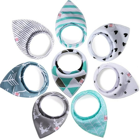 

8 Pcs Baby Triangular Scarf Bib Soft Absorbent Cotton Neckerchief with 2 Adjustable Snaps Unisex Bib for Baby Newborn Boys Girls