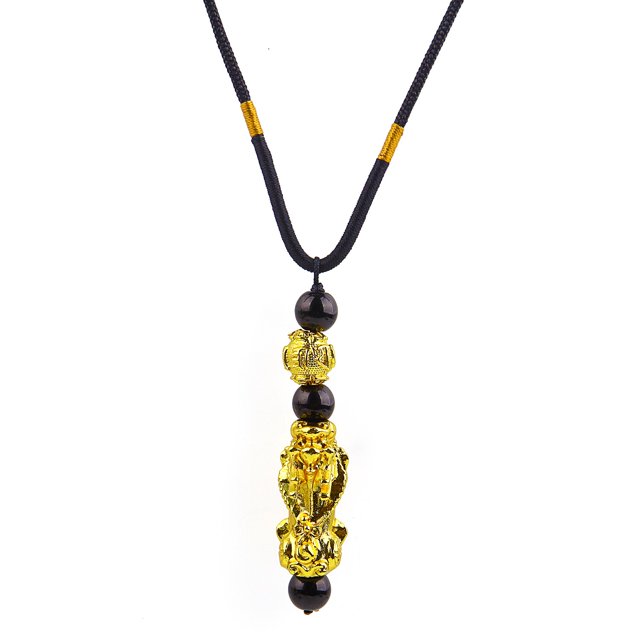 Obsidiana Pixiu colgante collar para hombres imitación oro suerte y tesoro chino Feng Shui fe amuleto collar gargantilla regalo Gao Jinjia LED