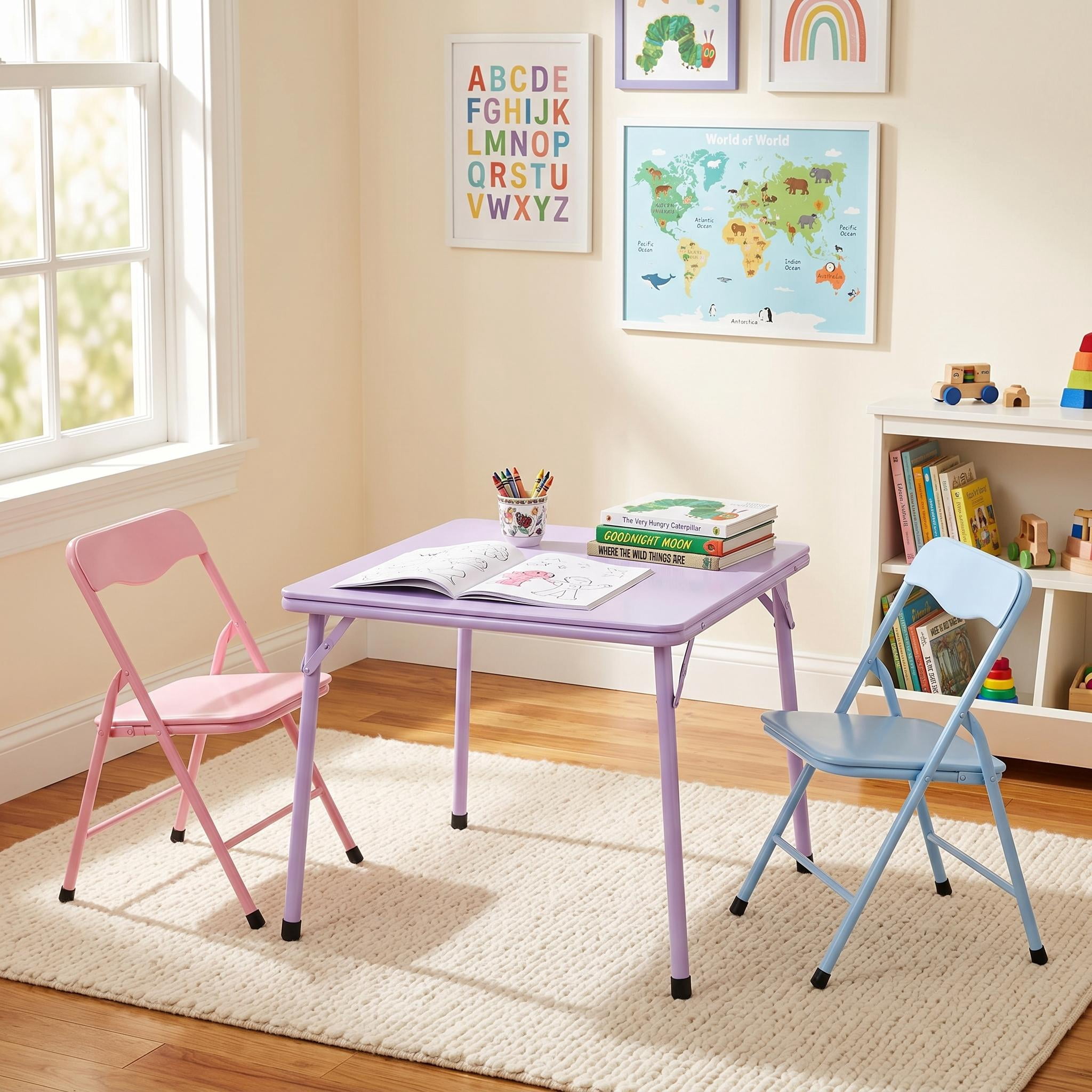 Homy Casa Kids Picnic Table Set of 3, Foldable Table and Chairs for Outdoor & Indoor Play